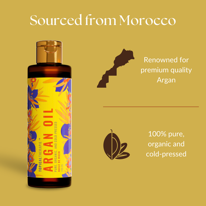 Premium argan oil bottle designed for hair nourishment and skincare.
