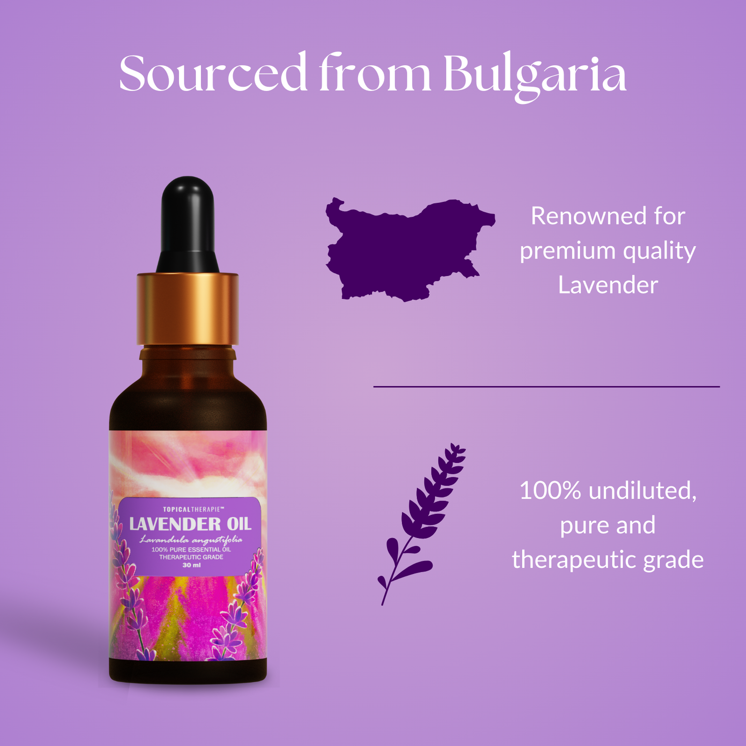 Lavender essential oil paired with natural benefits.