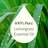 Lemongrass essential oil bottle with fresh green stalks for relaxation.