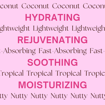 Coconut oil bottle with moisturizing benefits.