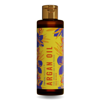 Pure argan oil bottle for natural skin hydration and hair care.