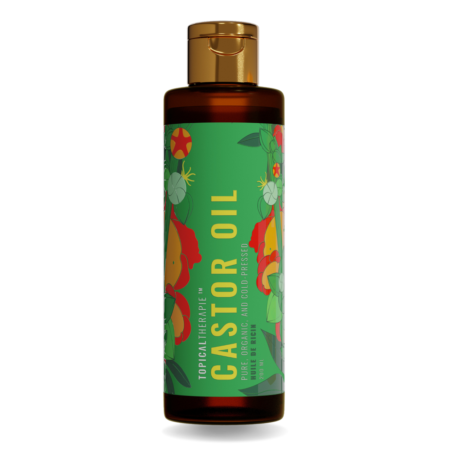 Castor oil bottle for nourishing hair and skin care benefits.
