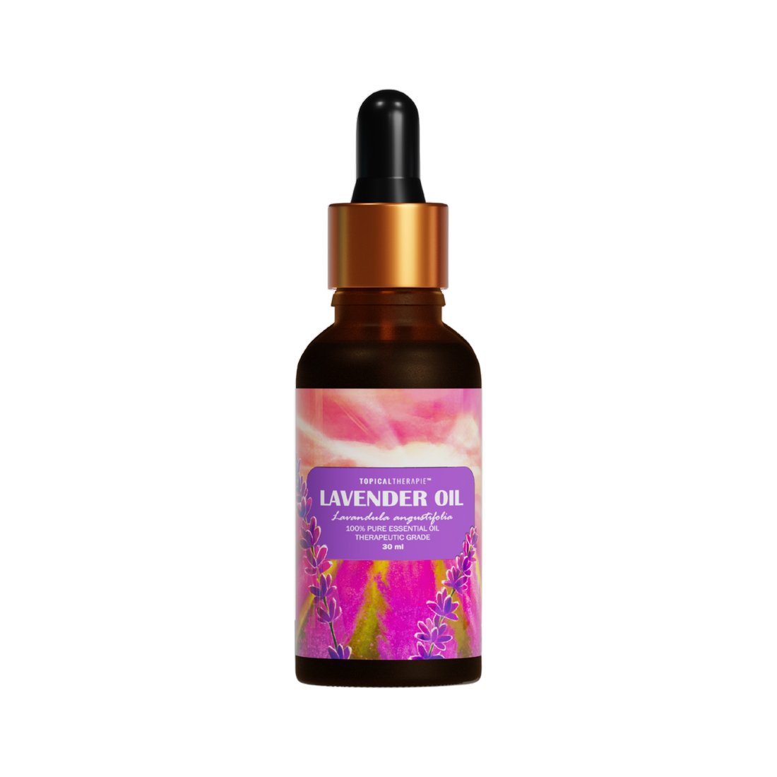 Lavender essential oil in a sleek glass bottle.