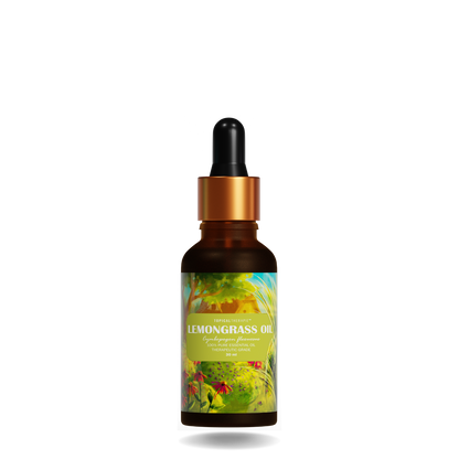 Single lemongrass essential oil bottle with fresh lemongrass stalks.