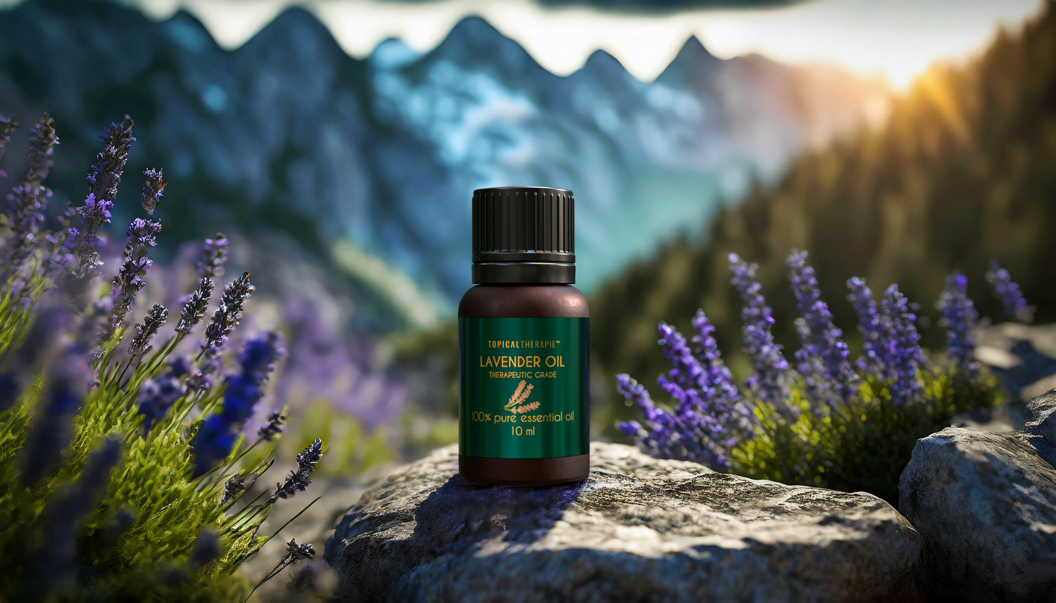Lavender essential oil bottle with fresh lavender flowers for relaxation.