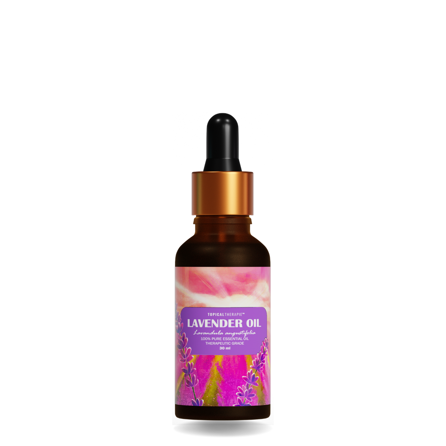 Lavender essential oil in a sleek glass bottle.